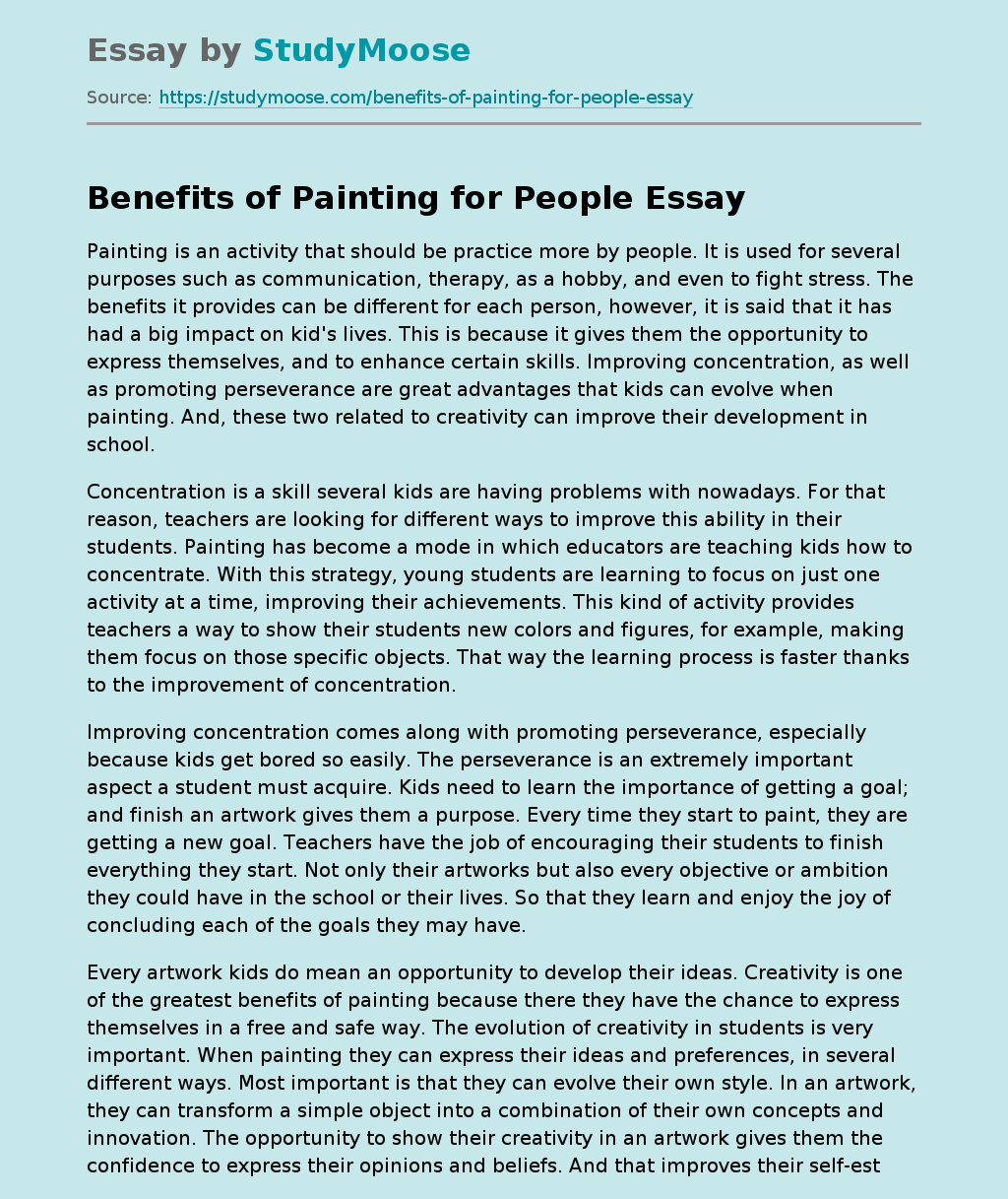 Benefits Of Painting For People Free Essay Example